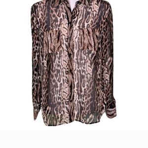 Leopard Print Button-Up Blouse